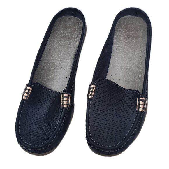 Navy Blue With Tan/Beige Sole Slip On Slides Mules Loafers Flats Shoes Size 7/38 - Picture 2 of 5